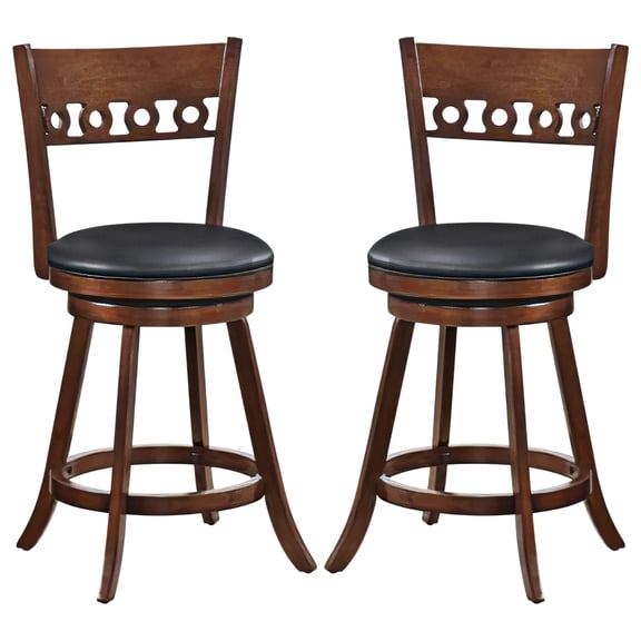 Gymax 2PCS 24.5'' Counter Height Bar Chairs Swivel Bar Stools w/ Rubber Wood Frame