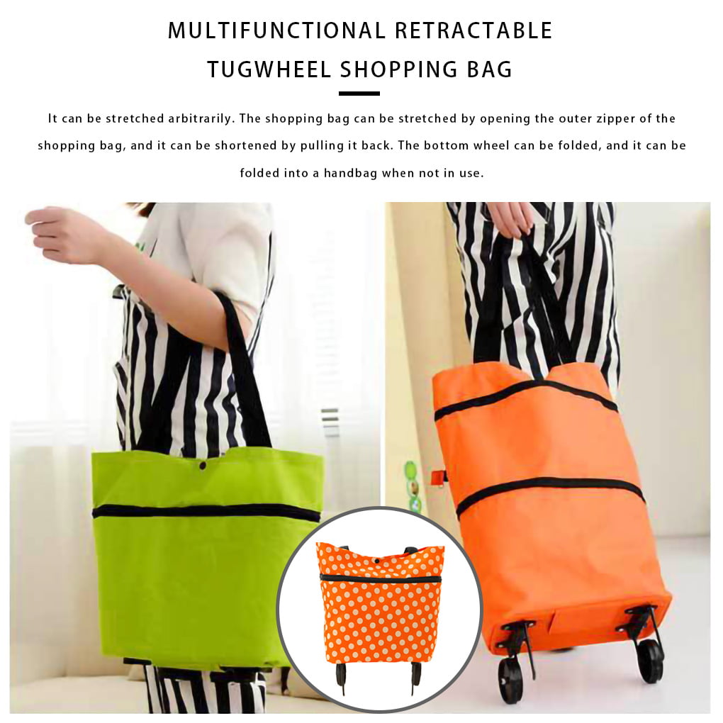 Mouchao Large Capacity Waterproof Oxford Cloth Foldable Shopping Trolley Wheel Bag Orange