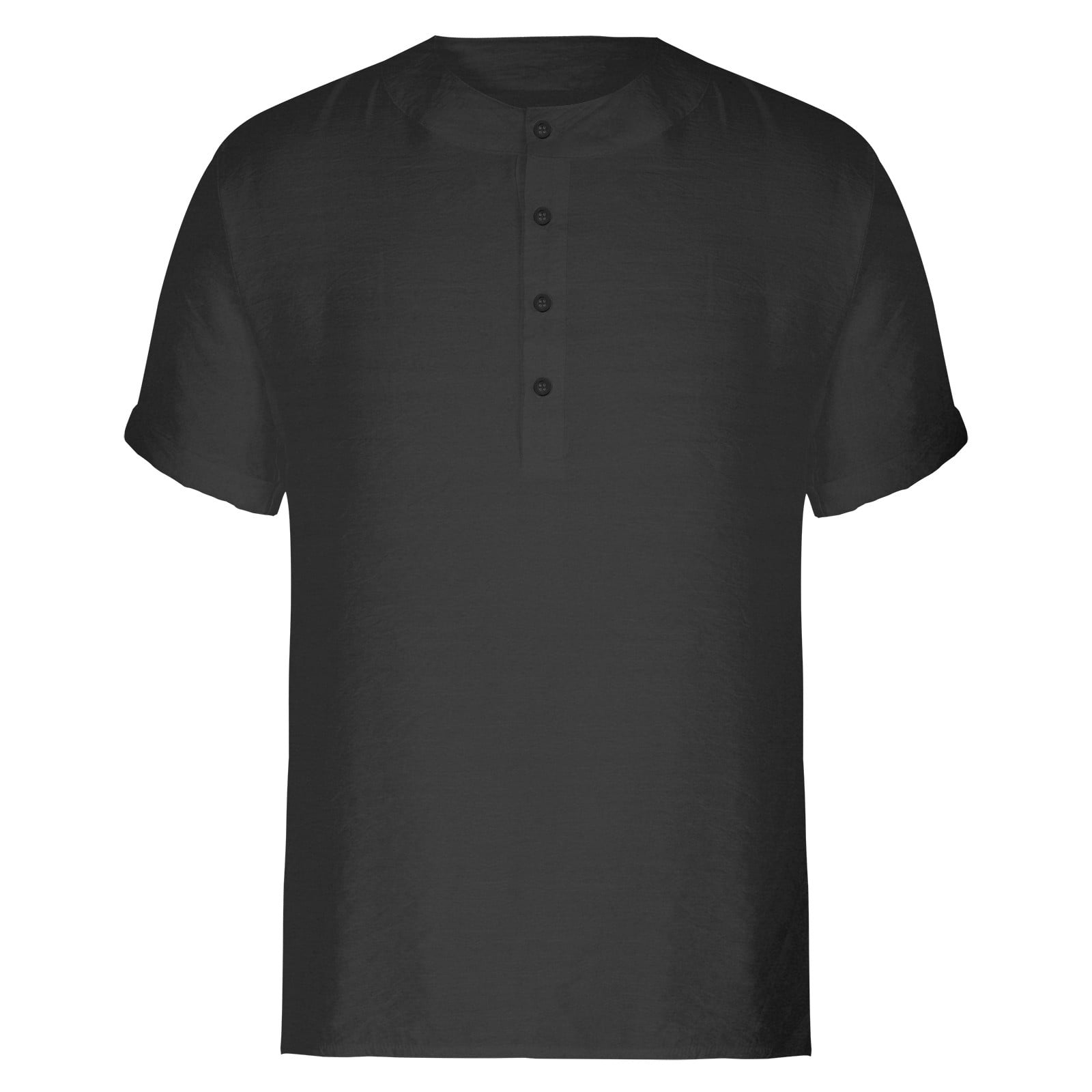 YANHOO Men's Short Sleeve Cotton Linen T-shirt Top Summer Solid Button  Casual Henley Shirts Simple Pocket Beach Blouses 