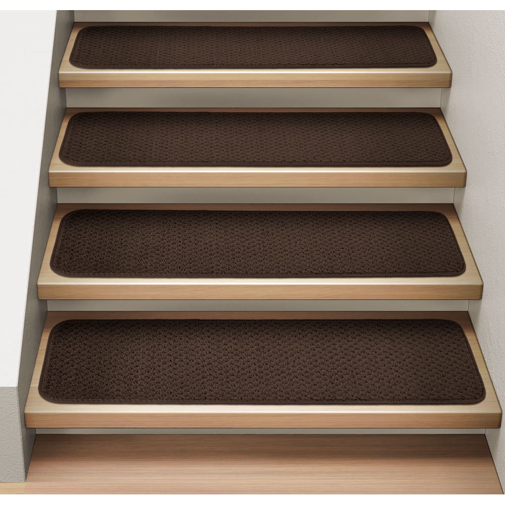Set of 15 Attachable Indoor Carpet Stair Treads Chocolate Brown 9 In. X 36 In. Several