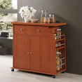 thumbnail image 2 of Hodedah Contemporary Wooden Kitchen Cart with Spice Rack in Cherry Finish, 2 of 7