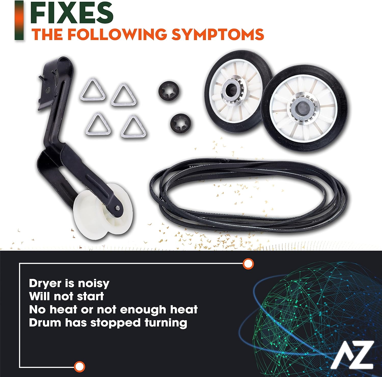 Dryer Repair Kit For Maytag MEDC300BW0 MEDC200XW3 MEDC300XW0 Dryer Repair Kit Drum Rollers 14210017 Belt 341241 Idler Pulley 14210023