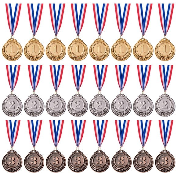 Favide 24 Piezas Medallas de Premio de Bronce de Oro y Plata Medallas de Ganador Premios de Bronce de Oro y Plata para Competiciones Fiesta Estilo Olímpico 2 Pulgadas
