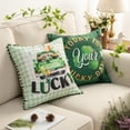 thumbnail image 6 of Phantoscope St. Patrick's Day Lucky Shamrock Clover Pom Pom Buffalo Plaid Decorative Throw Pillow Cover, 18" x 18", Dark Green, 4 Pack, 6 of 6