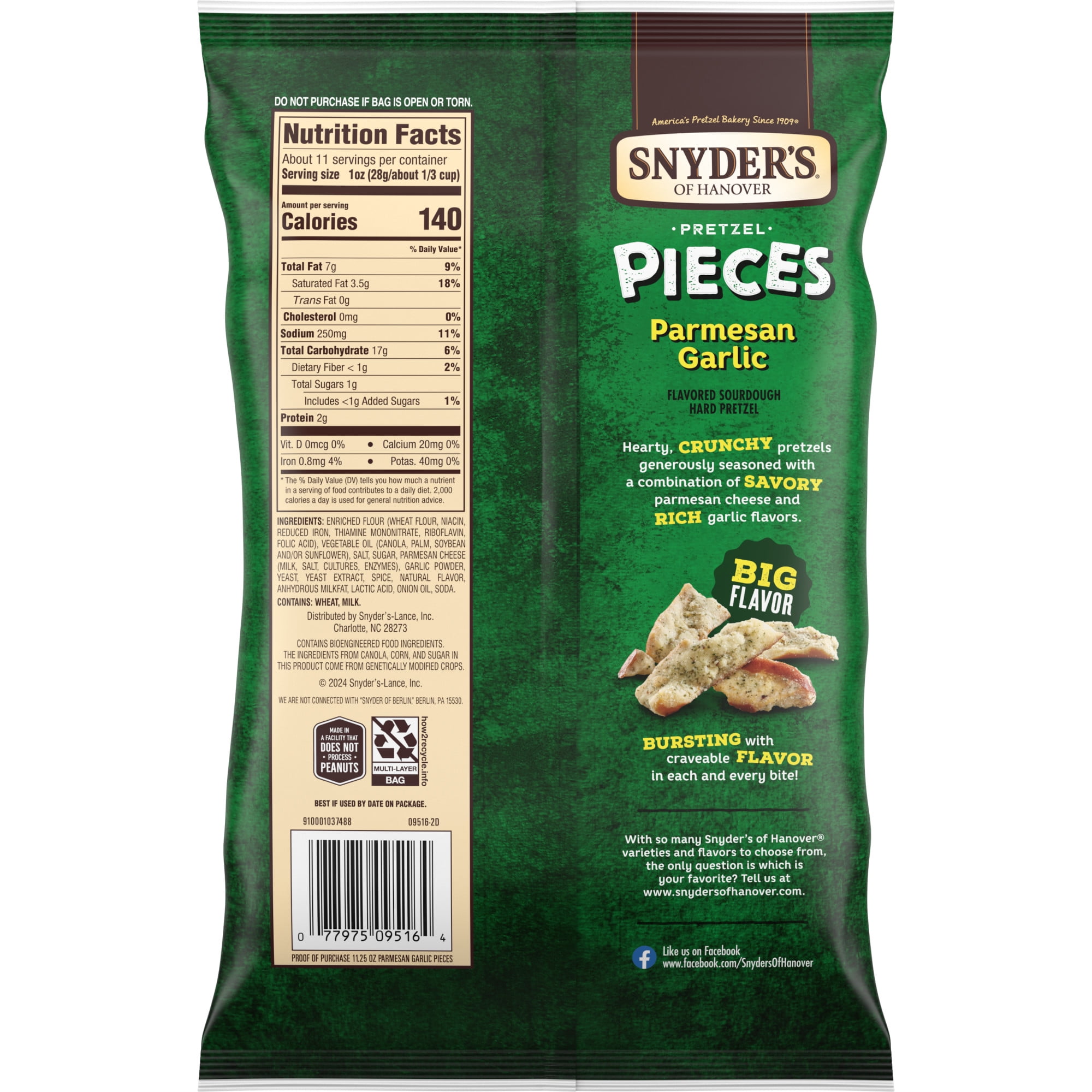 Snyder's of Hanover Parmesan Garlic Flavored Pretzel Pieces, 11.25 oz Bag