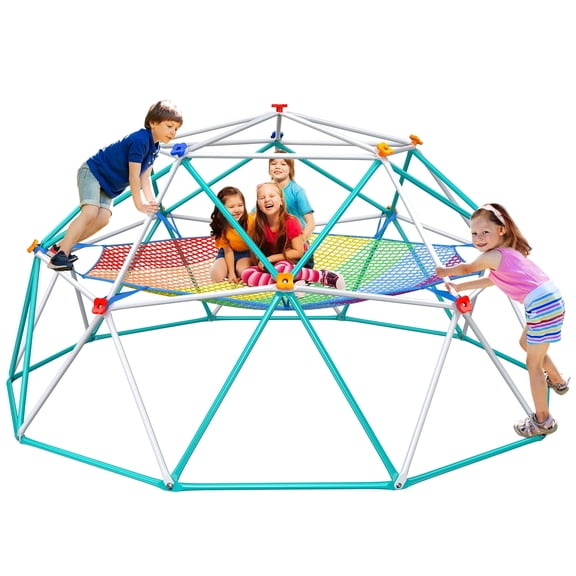 KloKick 10ft Dome Climber for Kids – Backyard Jungle Gym with Hammock, Climbing Cargo Net, and Monkey Bars for Outdoor Play