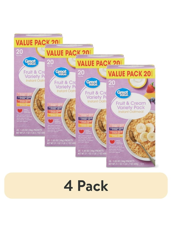 (4 pack) Great Value Fruit & Cream Variety Instant Oatmeal Value Pack, 1.05 oz, 20 Packets