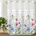 thumbnail image 3 of Spring Floral No Hook Shower Curtain Waterproof,Bathroom Curtains with Snap in Liners and See Through Top Window,Wildflowers Herbs Summer Botanical Plaid Hotel Style Bathtub Curtains Shower 72"Wx72"L, 3 of 8