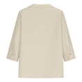 thumbnail image 3 of Tops de Color Sólido para las Mujeres Camisa de Botón Casual 3/4 Manga Cuello Redondo Tops de Lino para las Mujeres Primavera Verano, 3 of 7