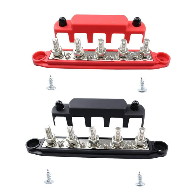 DYNWAVECA 2 Pieces Bus Bar Power Distribution Blocks 5 Post, 48V 300A Terminal Distribution Block for Vehicle, Marine, Boat, Trailer M8