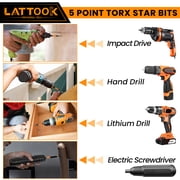 19pcs 5 Point Star Torx Bit Set, Security Tamper Proof Torx Driver Bit Set, Magnetic S2 Steel, 2.3'' & 1'' Long, T10-T50