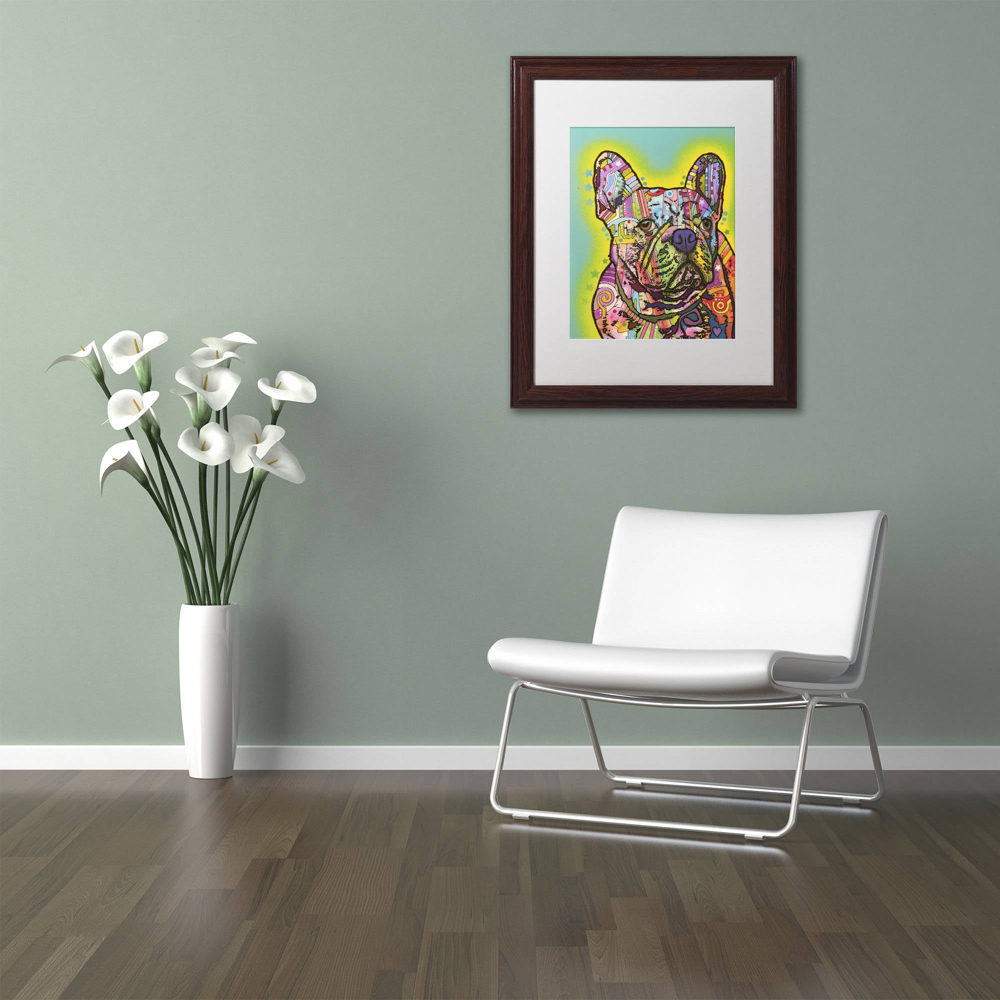 Trademark Fine Art "French Bulldog III" Canvas Art by Dean Russo, White Matte, Wood Frame