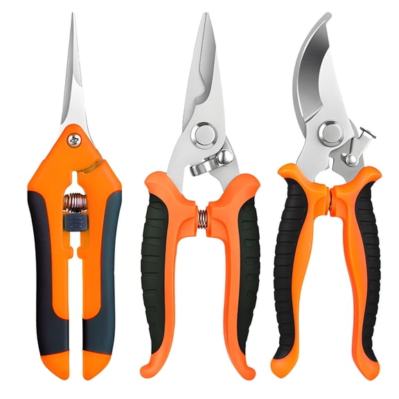 3 Pcs Gardening Pruning Shears Set, Stainless Steel Shears, Safety Lock, Ergonomic Grip & Spring Assist, Includes Large Shears and Small Shears, Gift Boxed for Bonsai, Garden, Orchard