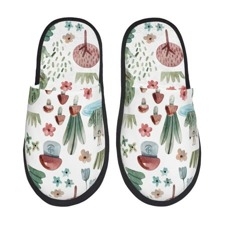 Balery Frog and Forest Plants Slient Indoor Furry Fleece Comfort House Shoes Soft Non-Slip Home Shoes Cotton slippers House Slippers-- Medium
