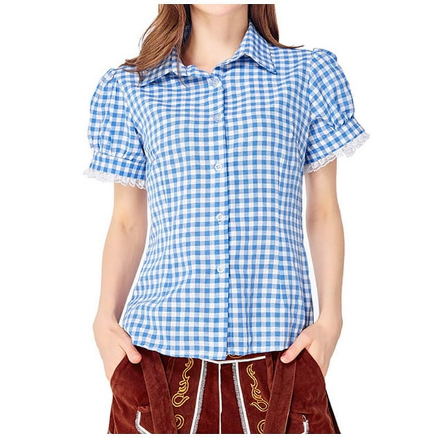 Bavarian Style Women's Oktoberfest Plaid Shirt Traditional German Checkered Blouse For Festivals