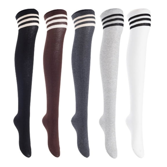 Lian LifeStyle Women's 5 Pairs Adorable Comfortable Soft Thigh High Over Knee High Cotton Socks, Size 6-9, JMYP1022 Black, Coffee, DarkGrey, LightGrey, White