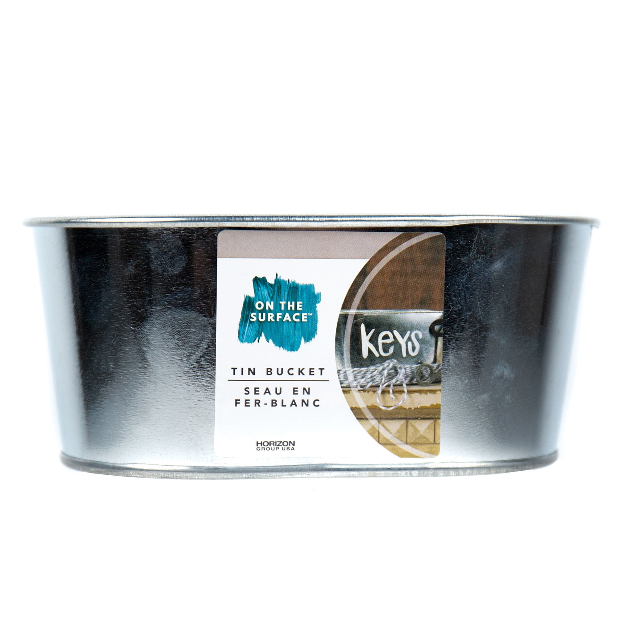 (3 pack) On the Surface Oval Tin Silver Bucket, Small Galvanized Oval Metal Pail