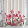 thumbnail image 3 of Pink Tulip Flower Shower Curtain for Bathroom Decor, Spring Leaf Floral Plant Beige Linen Waterproof Fabric Shower Curtain, 60"x72" Set with 12 Hooks, 3 of 9