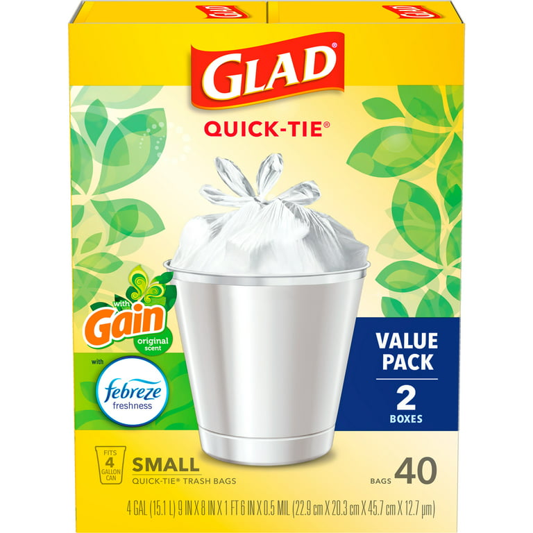 Glad Small Quick Tie Trash Bags - Gain Original - 4 Gallon/52ct in