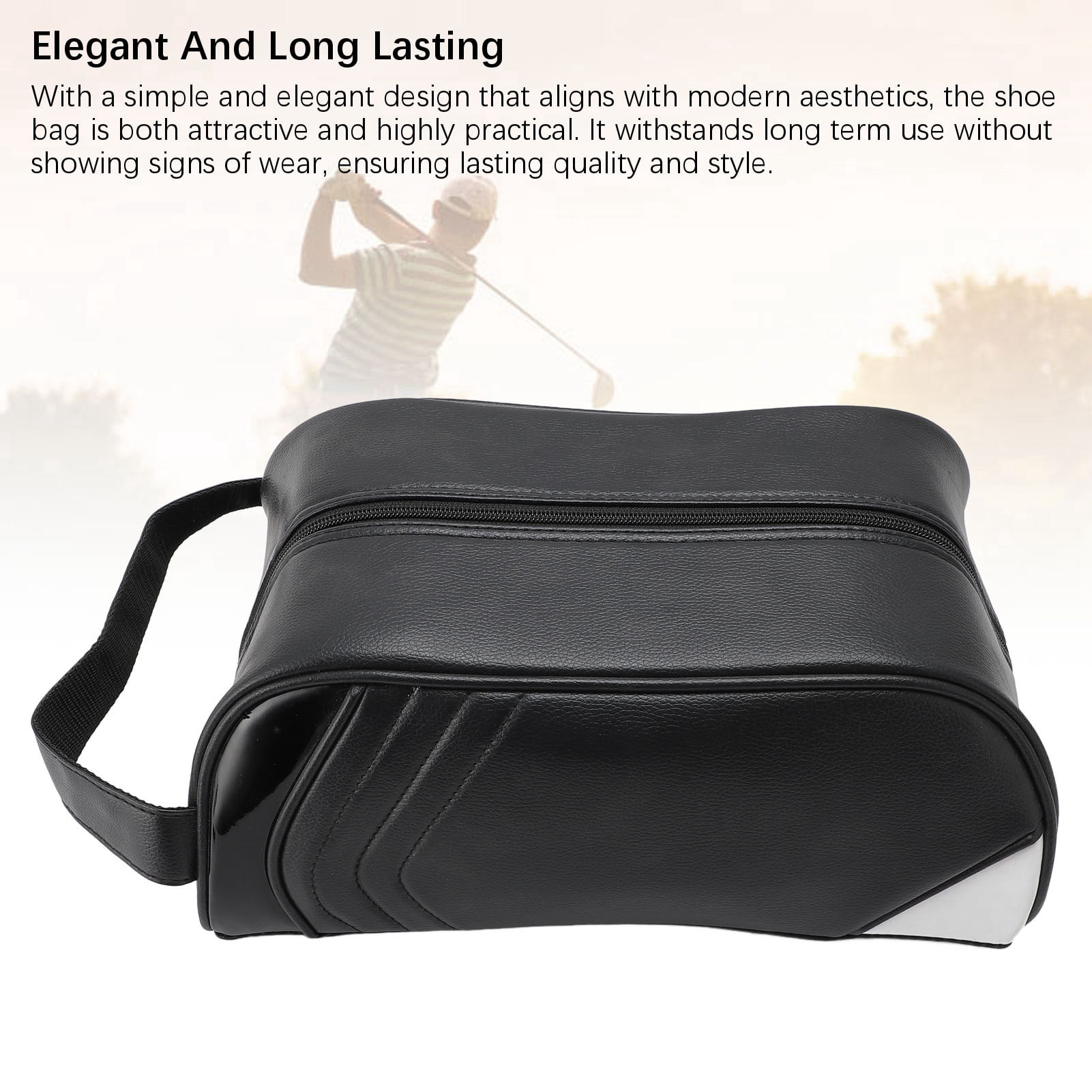 YAHHU Premium PU Leather Golf Shoe Carrier Bag for Travel & Storage - Water Resistant, Multifunctional Portable Organizer with Handle, Black, Fits Large Shoes, 15.7 x 9.4 x 3.1 Inches