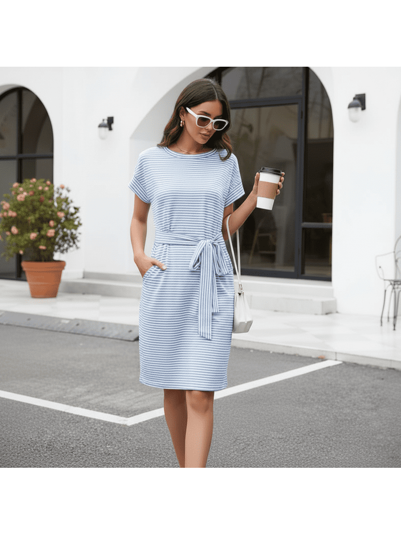 trendy short sleeve dresses Short Sleeve Maxi Dress for Women Casual Round Neck Tunic Dresses Flowy Classic Solid Beach Dress Trendy Sundress Black at Amazon Women's Clothing store
