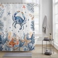 thumbnail image 3 of Oceans Marine Life Shower Curtain, Coastal Orange Blue Crabs Starfish Corals Waterproof Shower Curtain Set with 12 Hooks Lightweight Bath Curtains Fabric Bathroom Decor 72x84 Inches, 3 of 9