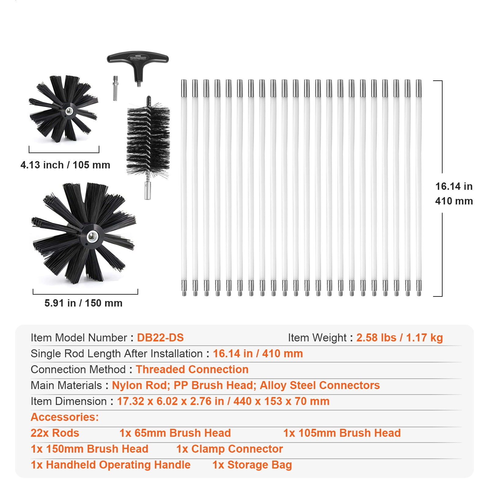 SKYSHALO 30 FT Dryer Vent Duct Cleaning Brush Kit Lint Remover w/ 3 Flexible Brush