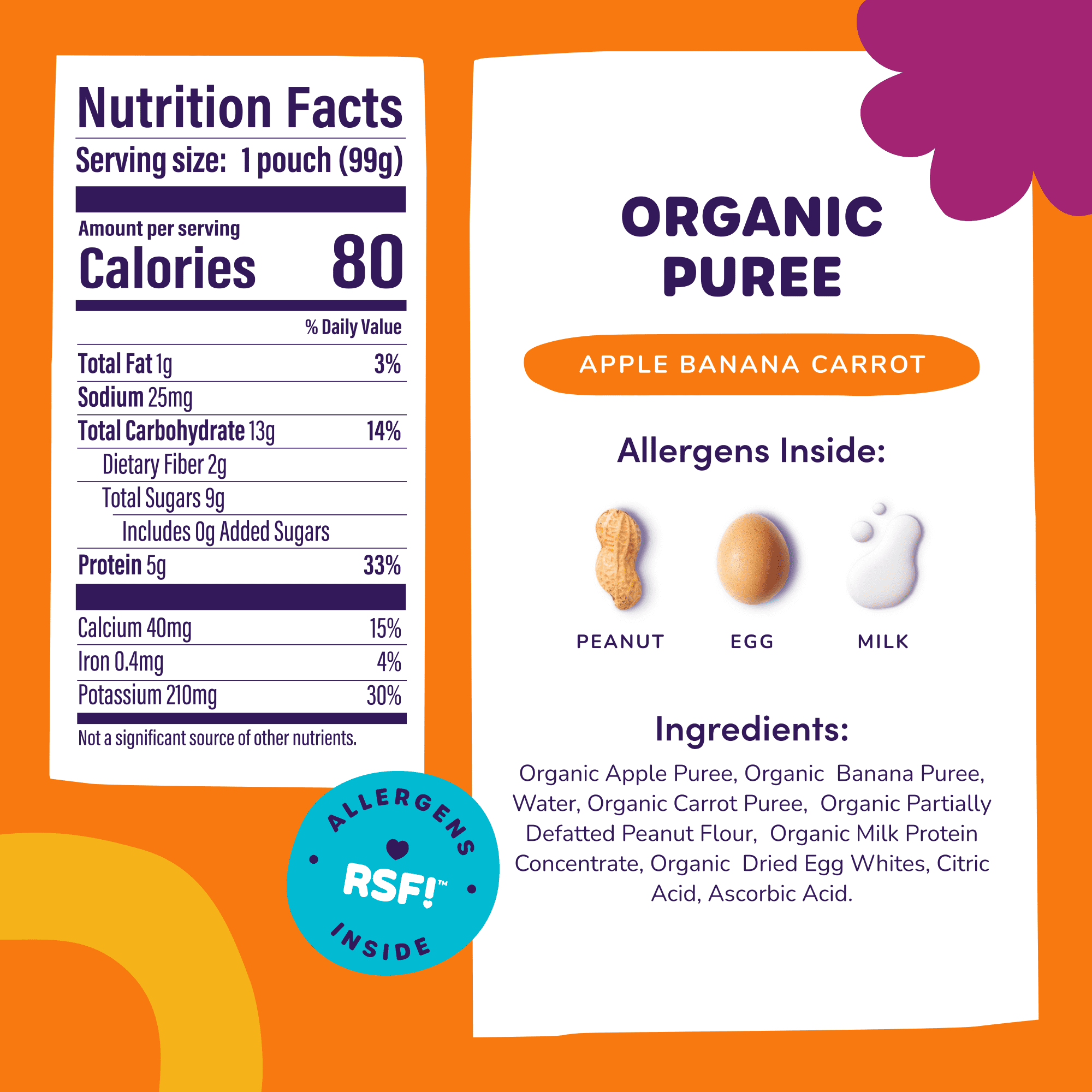(3 pack) Ready, Set, Food! Daniel Tiger Stage 2 Baby Food, Apple Banana Carrot, 3 Top Allergens, 3.5 oz Pouch