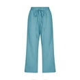 thumbnail image 5 of Blue Women's Casual Pants, Women Fashion High Waisted Wide Leg Pants Drawstring Elastic Trousers Comfy Straight Leg Long Pants With Pockets,Women's Casual Pants L, 5 of 6
