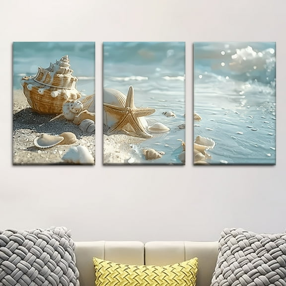 3pcs/set, Canvas painting--Unframed, Starfish Beach art, Decorative hanging ornament, living room, library, office, cafe, bar, abstract art, perfect birthday, holiday gift, Valentine's Day, Easter e