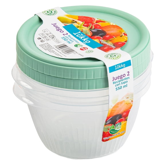 Set De 2 Botes Lukko Redondos Con Tapa 550 ML