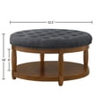 thumbnail image 5 of GZXS Modern Round Upholstered Center Coffee Table with Button Tufted Top and Open Storage Shelf, Solid Wood Frame, 32.5" Accent Ottoman in Charcoal, for Home Office and Living Space, 5 of 8