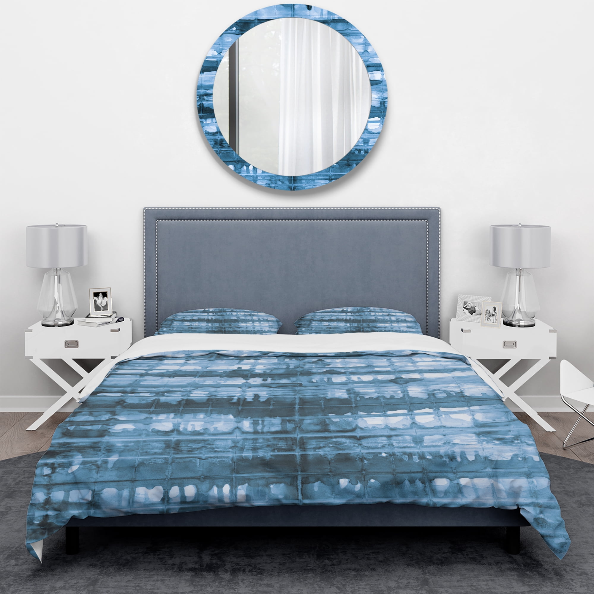 Designart 'Indigo watercolor geometrical V' Geometric Duvet Cover Set