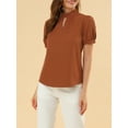 thumbnail image 6 of INSPIRE CHIC Women's Keyhole Short Puff Sleeves Mock Neck Casual Blouses XS Caramel, 6 of 8