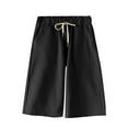 thumbnail image 3 of qILAKOG Women's Linen Bermuda Shorts High Waist Drawstring Knee Length Shorts Elastic Comfy Lounge Shorts Ladies Straight Leg Shorts Womens Summer Casual Shorts with Pockets, XXXL&Black, 3 of 4