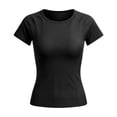 thumbnail image 4 of Yuhangmm Womens T Shirts, Women's Workout Tee for Daily Outdoor Wear - Slim Fit Short Sleeve Yoga Top Lightweight Breathable Athletic T Shirt for Gym Running Training Black M, 4 of 5