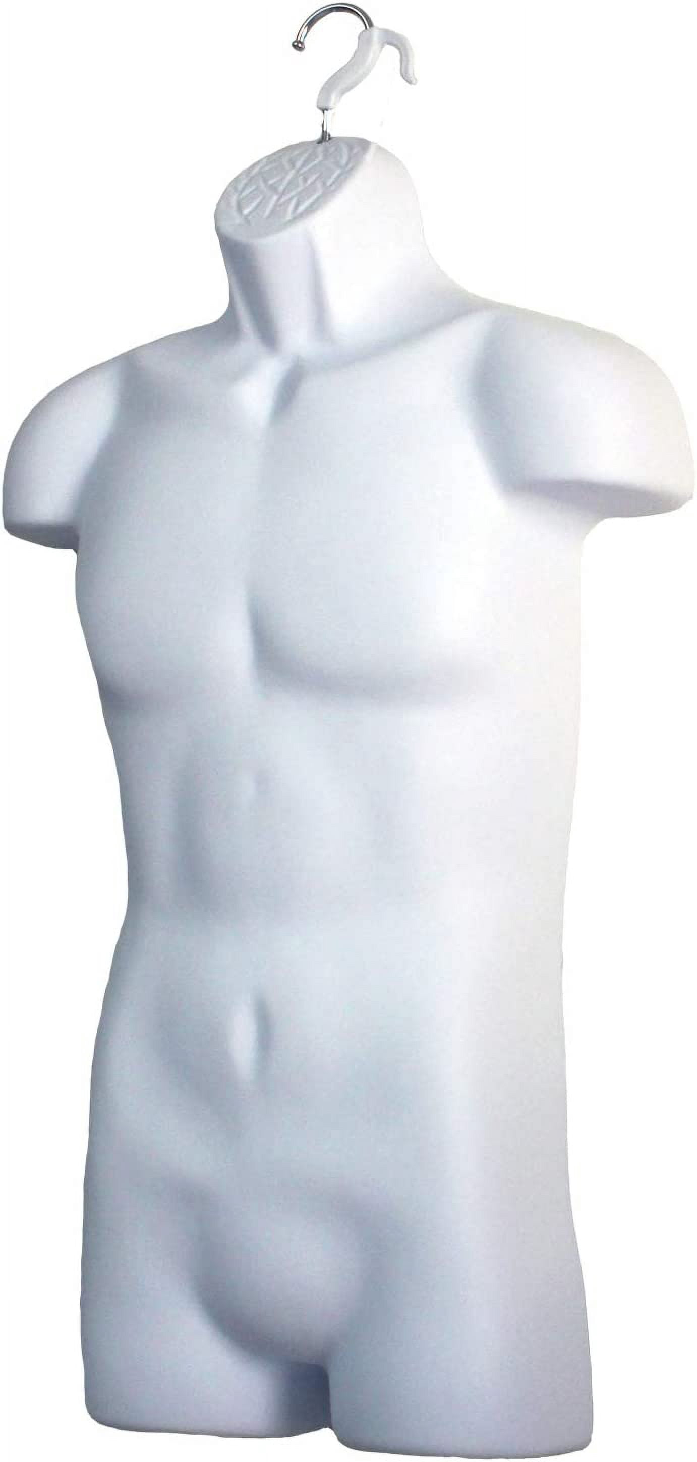 3 White Mannequin Forms - Male Female & Child Torso Set & Hanging Hook, S-M Sizes