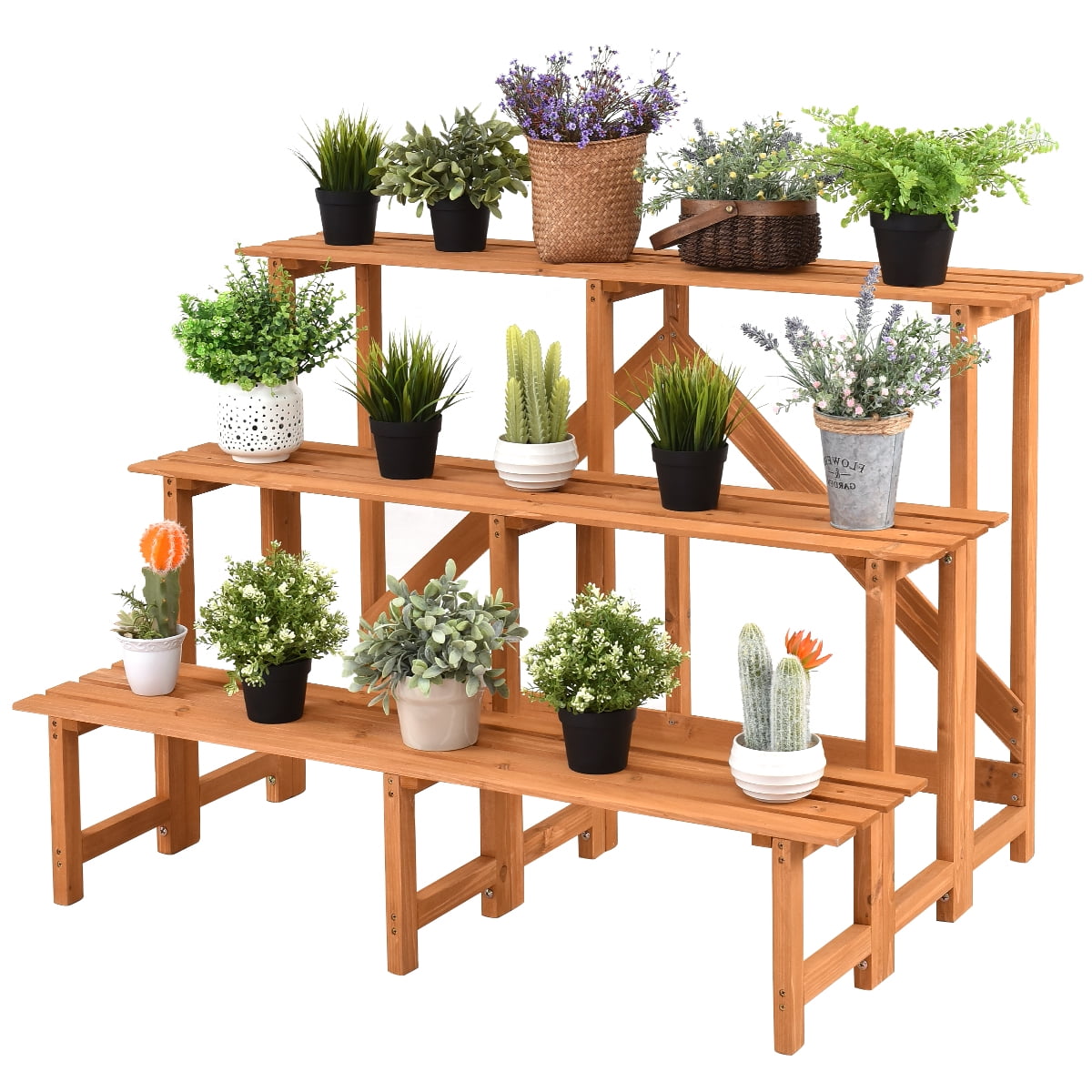 Topbuy 3 Tier Ladder Pot Shelf Corner Flower Stand Wide ...