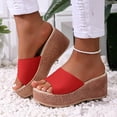 thumbnail image 2 of Womens Wedge Sandals Chunky Platform High Heels Open Toe Slip on Slides Casual Dressy Summer Beach Shoes Red Size 6.5, 2 of 5