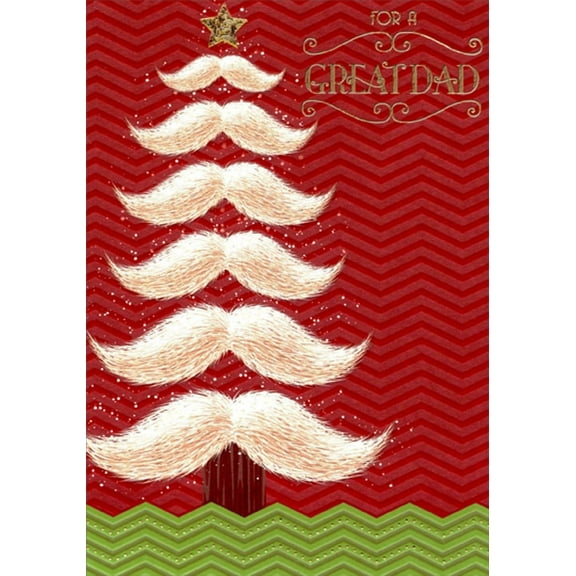Designer Greetings Mustache Tree : Zig Zag Patterns on Dark Red Dad Christmas Card
