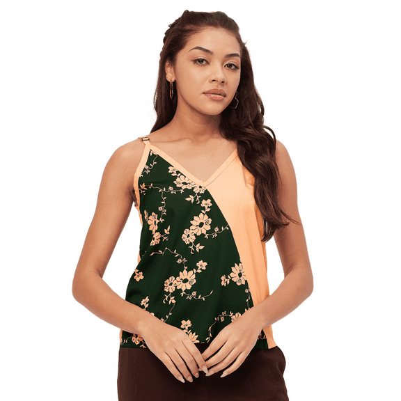 Moomaya Printed Spaghetti Strap Top, Sleeveless V-Neck Adjustable Tanks Camisole