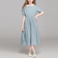 thumbnail image 5 of Bxsruta Girls Solid Color Doll Collar Dress High Waist A Line Short Sleeve School Uniform Dress for Teen Students Summer Versatile Wear, 5 of 7