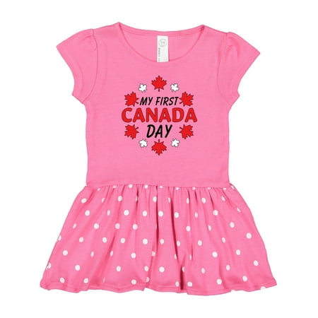 

Inktastic My First Canada Day with Red and White Maple Leaves Gift Baby Girl Dress