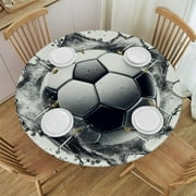 PIKWEEK Soccer Print Round Fitted Tablecloth Elastic Edge Waterproof Oil-Proof Table Cover Stain-Resistant Table Cloth Fits Round Tables