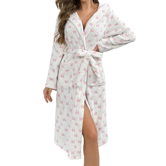 Arlun Womens Flannel Bow Heart Print Bathrobes Gift for Valentine's Day Over the Knee Length Soft Fuzzy Loungewear Robe Cute Lightweight Wrap Sleepwear with Belt and Pockets 3-Light Purple XL