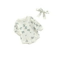 thumbnail image 2 of Qiylii Baby Girls Floral Romper Long Sleeve Round Neck Bodysuit + Headband, 2 of 6
