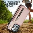 thumbnail image 4 of SaniMore for iPhone 15 Pro Case, Luxury PU Leather Card Holders Kickstand Metal Finger Ring Shockproof Drop Resistant Wrist/Crossbody Lanyard for Girls Women Stylish Accordion Design, Rosegold, 4 of 8