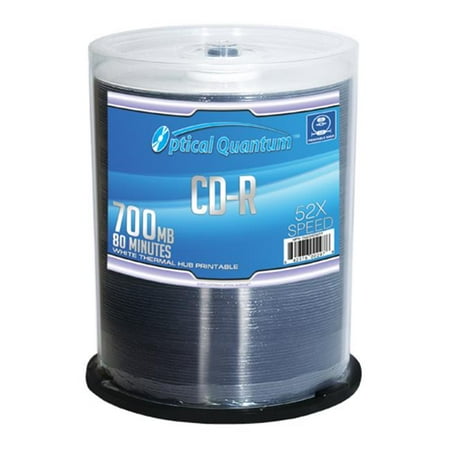 Optical Quantum OQCD52WTP 100 Pack 52x 80 MIN 700 MB CD-R Blank Media White Thermal Printable