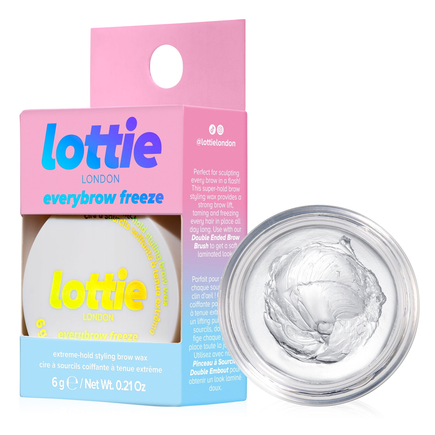 Lottie London Everybrow Freeze Brow Enhancer, Extreme-Hold Styling Brow Wax, Clear, 0.21 oz