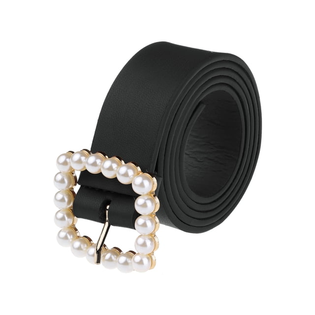 Cinturón de perlas de imitación de cuero para mujer INSPIRE CHIC, 1.2" de ancho, cinturones para jeans, pantalones y vestidos 104x3cm/40.9x1.2 pulgadas (LxA) Negro